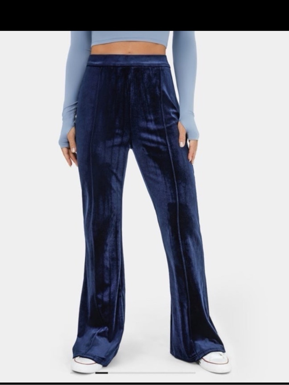 Halara Blue Velvet High Waisted Flare Pants NWOT S